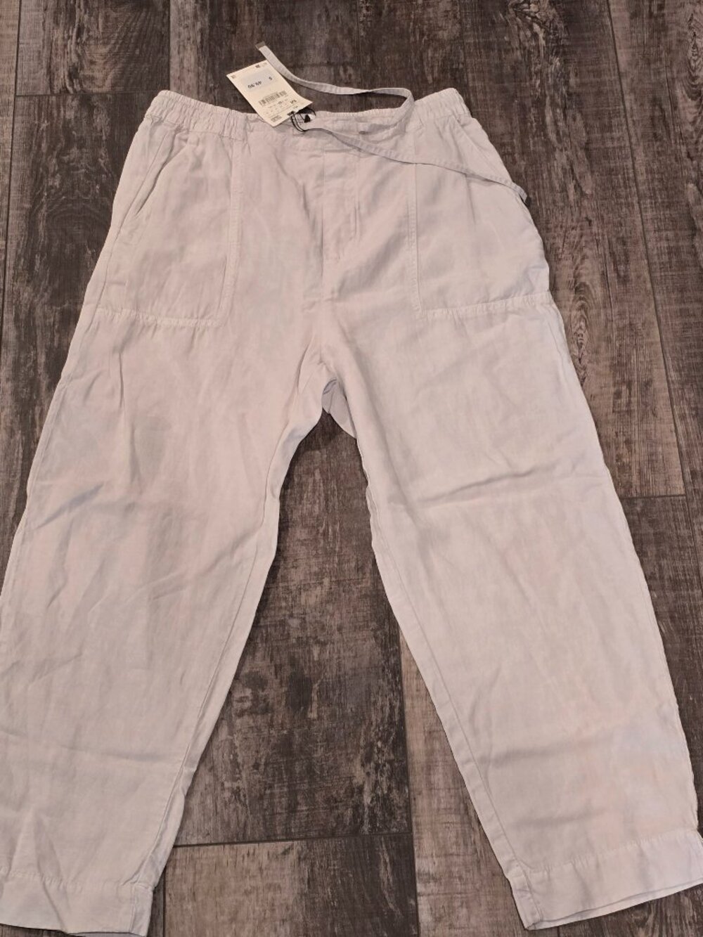 Zara Womens Linen Blend Pants Size M Light Gray Pull On Cropped NWT  Condition N